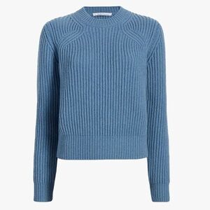 Another tomorrow knit ribbed blue crew neck sweater size XS cashmere